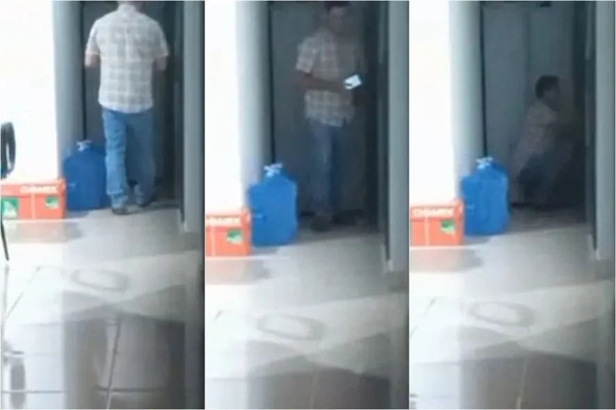 Imagens mostram o suspeito filmando as colegas no banheiro de empresa / Reprodução