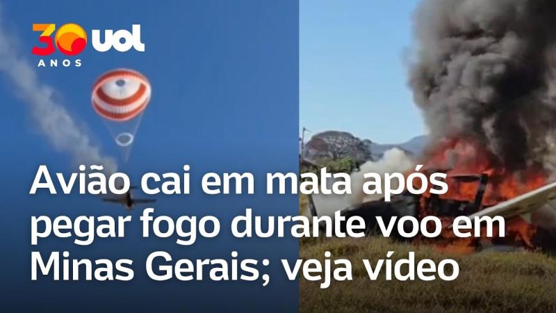 Avião cai em mata após pegar fogo durante voo em Minas Gerais; piloto consegue escapar com vida