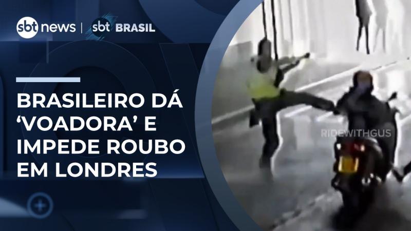 Brasileiro dá ‘voadora’ em criminoso e impede roubo de moto em Londres | #SBTBrasil