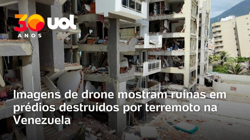 Imagens de drone mostram ruínas em prédios destruídos por terremoto na Venezuela; veja