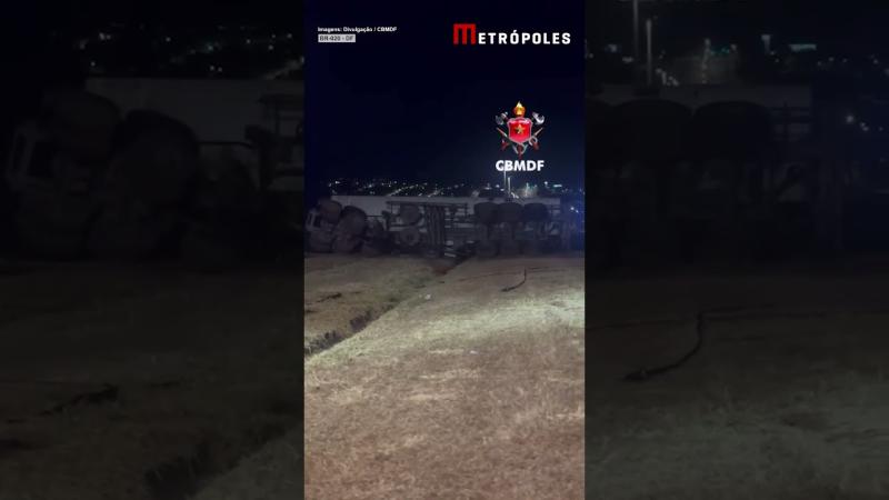 BR-020 é interditada nos dois sentidos após tombamento de carreta de combustível