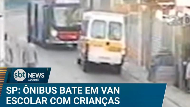 Ônibus colide de frente com van escolar cheia de crianças em SP; veja