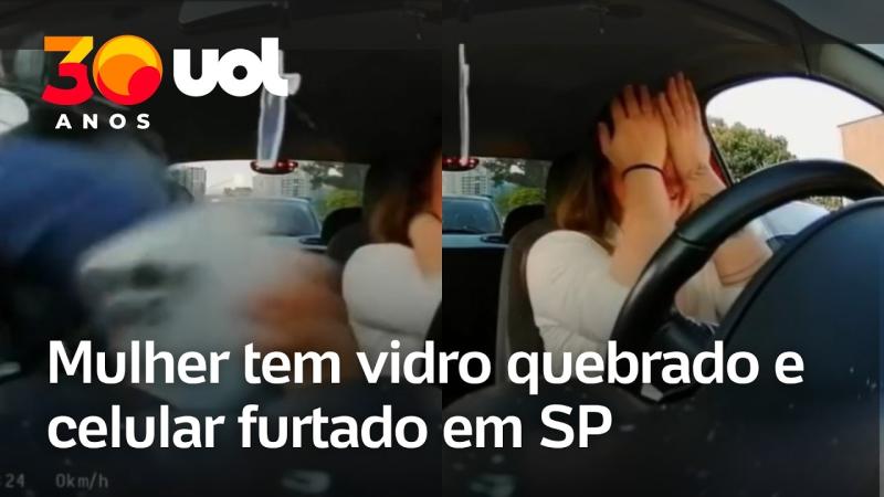 Homens quebram vidro de carro e furtam celular em SP; veja vídeo