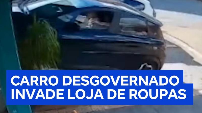 Carro desgovernado invade loja de roupas e quase atinge comerciante em SP; veja